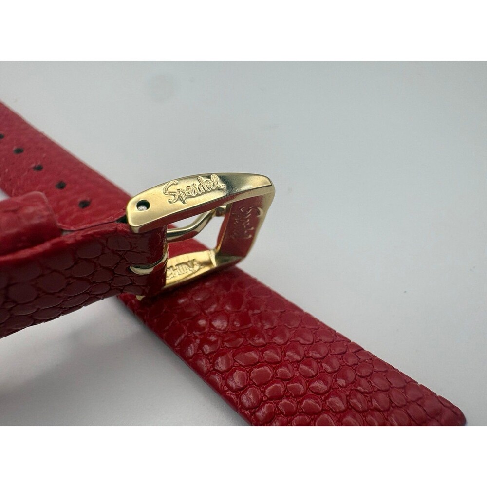 Vintage NOS Speidel 14mm Red Lizard Grain Watch Strap - Gold Buckle